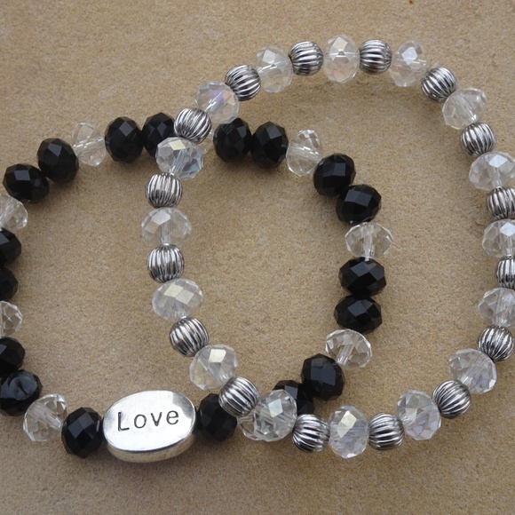 Set of 2 Clear & Black Beaded Love Bracelets - Picture 3 of 8
